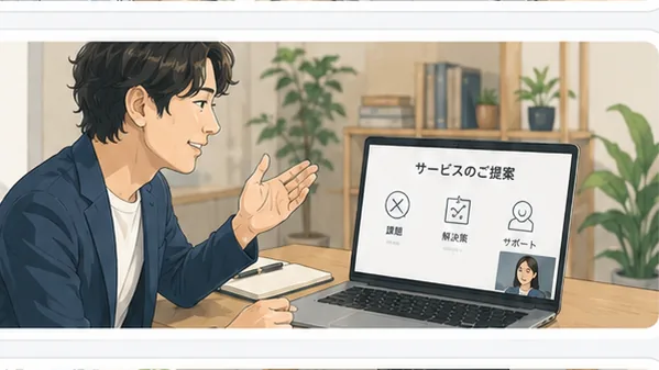 オンラインで、自分のサービス内容を見込み客へ提案している様子